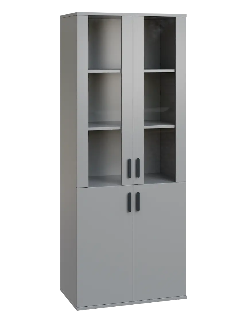 LN 5 - 7DS kancelářská skříň, 4-dveřová/prosklená, 1822x720x400, šedá